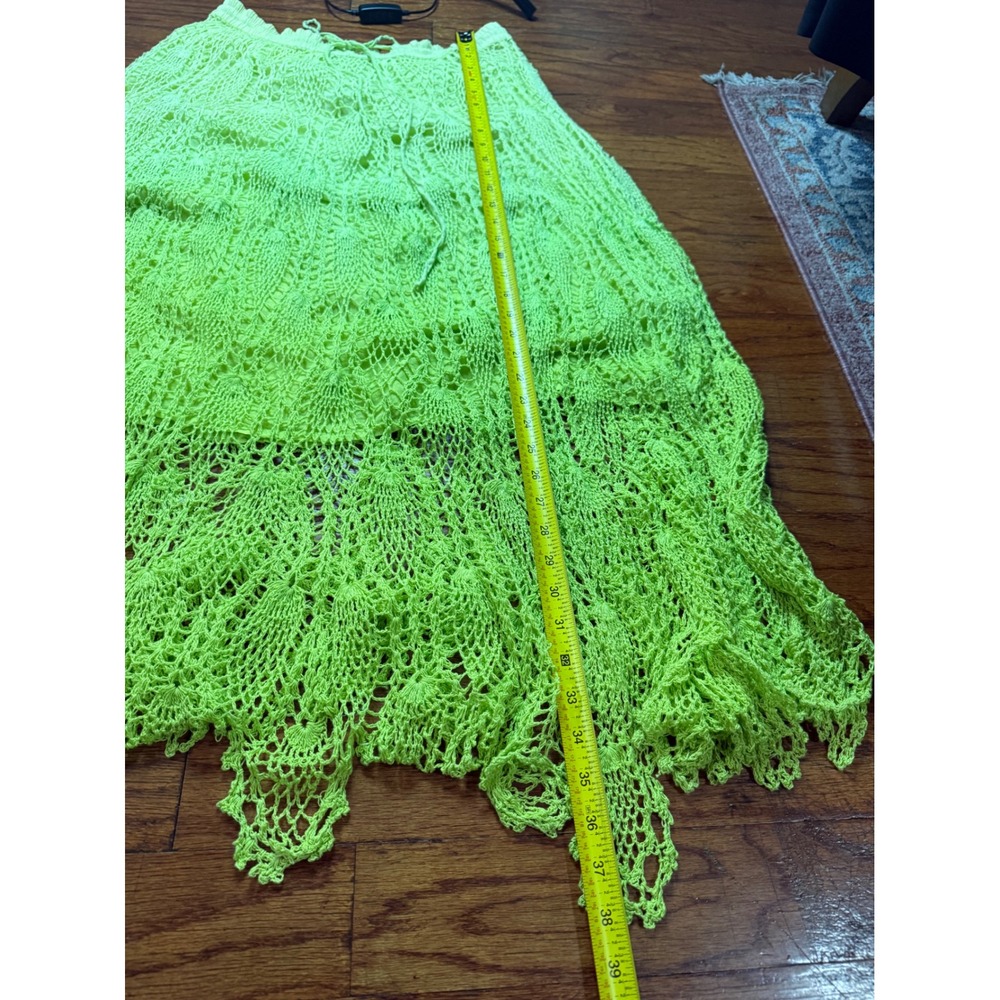 Chartreuse Crochet Maxi Skirt Handkerchief Hem Boho Festival Medium - Picture 3 of 4